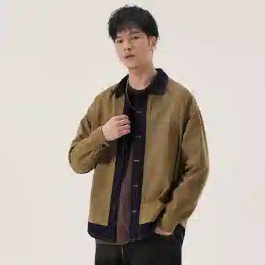 赞仕 不掉色撞色牛仔拼接水洗设计胸前口袋长袖衬衫 男款