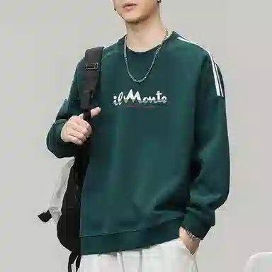 赞仕 美式街头字母印花圆领插肩休闲长袖卫衣 男女同款 墨绿色