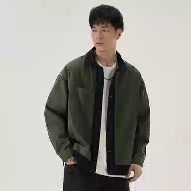 赞仕 不掉色撞色牛仔拼接水洗设计胸前口袋长袖衬衫 男款