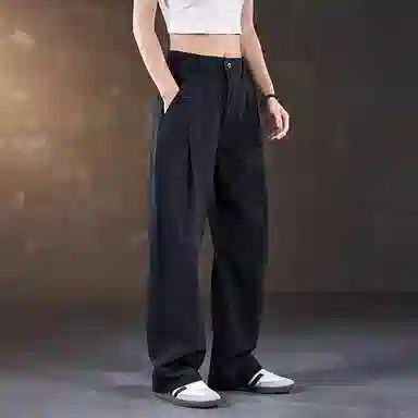 赞仕 纯色宽松中腰直筒长裤休闲裤 男女同款