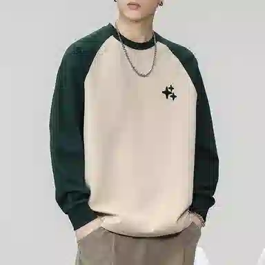 赞仕 美式休闲宽松简约星星印花撞色拼接长袖卫衣 男女同款