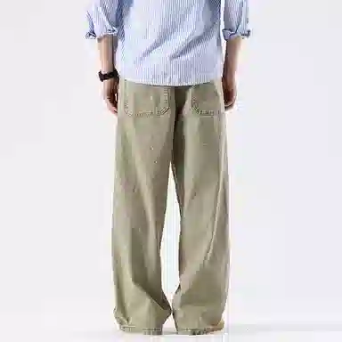 赞仕 美式高街设计感拼接铆钉男士宽松直筒牛仔裤 男款