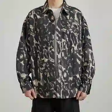 赞仕 美式豹纹小众设计感痞帅宽松薄款长袖衬衫 男女同款