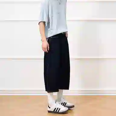 赞仕 美式复古弯刀七分牛仔短裤 男女同款