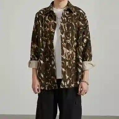 赞仕 美式豹纹小众设计感痞帅宽松薄款长袖衬衫 男女同款