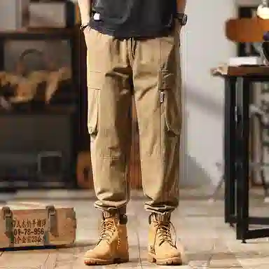 赞仕 宽松微锥复古束脚工装裤 男款