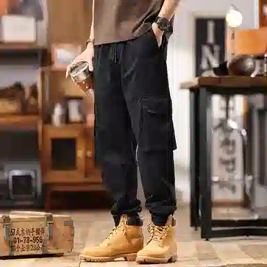 赞仕 日系重磅复古口袋宽松束脚工装裤 男款