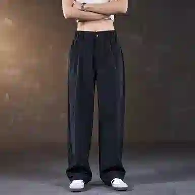 赞仕 纯色宽松中腰直筒长裤休闲裤 男女同款