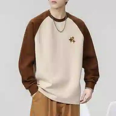 赞仕 美式休闲宽松简约星星印花撞色拼接长袖卫衣 男女同款