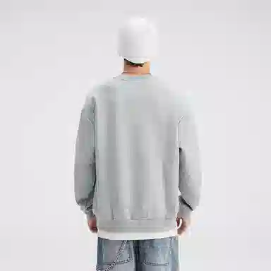 赞仕 重磅美式复古拼接圆领潮牌卫衣 男女同款 浅灰