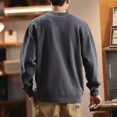 赞仕 美式复古潮牌圆领宽松水洗做旧纯棉卫衣 男女同款