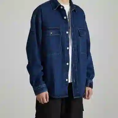 赞仕 美式复古设计感小众个性潮牌牛仔长袖衬衫 男女同款