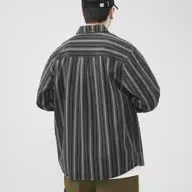 赞仕 日系复古竖纹工装宽松休闲长袖衬衫 男款 黑白条纹