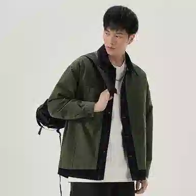 赞仕 不掉色撞色牛仔拼接水洗设计胸前口袋长袖衬衫 男款