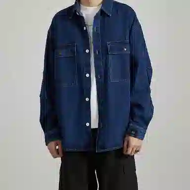 赞仕 美式复古设计感小众个性潮牌牛仔长袖衬衫 男女同款