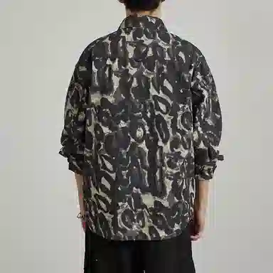 赞仕 美式豹纹小众设计感痞帅宽松薄款长袖衬衫 男女同款