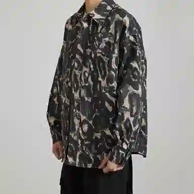 赞仕 美式豹纹小众设计感痞帅宽松薄款长袖衬衫 男女同款