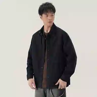 赞仕 不掉色撞色牛仔拼接水洗设计胸前口袋长袖衬衫 男款