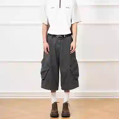 赞仕 美式七分裤高级感休闲裤日系纯棉直筒工装短裤 男女同款