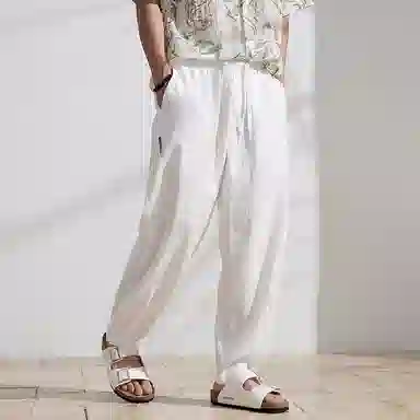 赞仕 宽松透气棉麻微锥休闲裤 男女同款