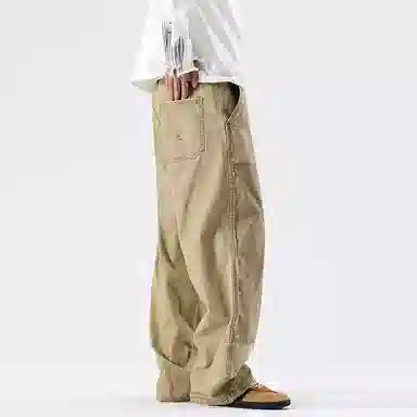 赞仕 美式高街设计感拼接铆钉男士宽松直筒牛仔裤 男款