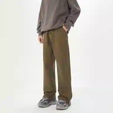 赞仕 美式小众纯色直筒百搭简约休闲牛仔裤 男女同款 醇香咖色