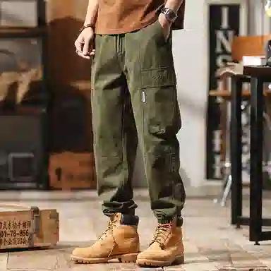 赞仕 宽松微锥复古束脚工装裤 男款