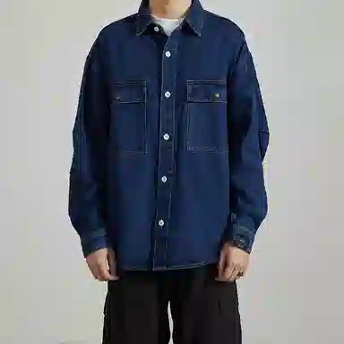 赞仕 美式复古设计感小众个性潮牌牛仔长袖衬衫 男女同款