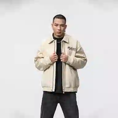 赞仕 美式复古休闲舒适简约百搭夹克外套 男款 米色