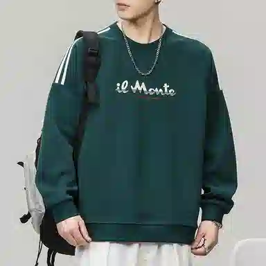 赞仕 美式街头字母印花圆领插肩休闲长袖卫衣 男女同款 墨绿色