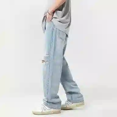 赞仕 宽松休闲直筒牛仔裤 男女同款 浅蓝色