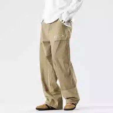 赞仕 美式高街设计感拼接铆钉男士宽松直筒牛仔裤 男款