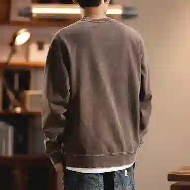 赞仕 美式复古潮牌圆领宽松水洗做旧纯棉卫衣 男女同款