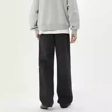 赞仕 美式高街潮牌直筒休闲下摆纽扣小众设计感牛仔裤 男女同款