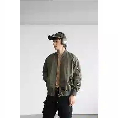 赞仕 美式街头脏脏复古纯色做旧棒球领拉链小众短款飞行夹克外套 男女同款 废土杏