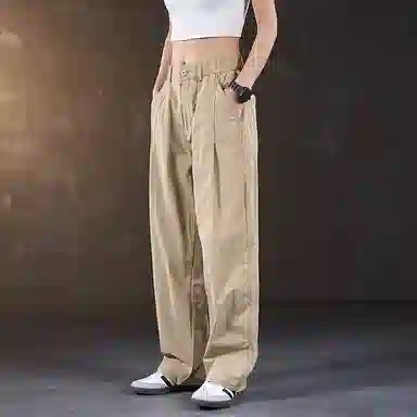 赞仕 纯色宽松中腰直筒长裤休闲裤 男女同款