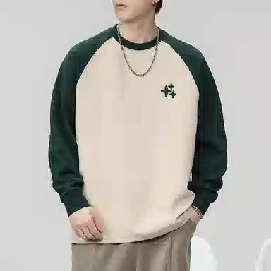 赞仕 美式休闲宽松简约星星印花撞色拼接长袖卫衣 男女同款