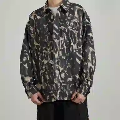 赞仕 美式豹纹小众设计感痞帅宽松薄款长袖衬衫 男女同款