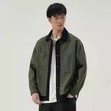 赞仕 不掉色撞色牛仔拼接水洗设计胸前口袋长袖衬衫 男款