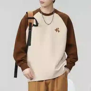 赞仕 美式休闲宽松简约星星印花撞色拼接长袖卫衣 男女同款