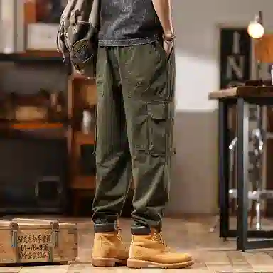 赞仕 日系重磅复古口袋宽松束脚工装裤 男款