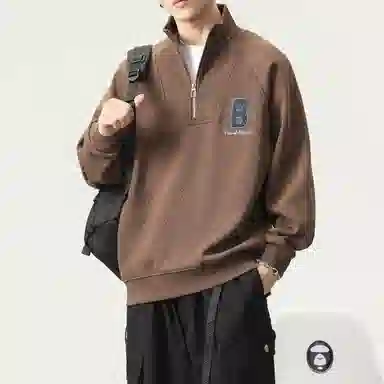 赞仕 重磅美式拉链立领套头植绒字母图案宽松潮流卫衣 男女同款