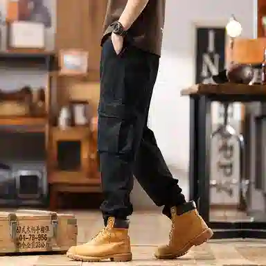 赞仕 日系重磅复古口袋宽松束脚工装裤 男款