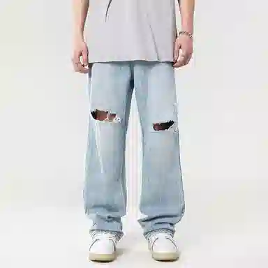 赞仕 宽松休闲直筒牛仔裤 男女同款 浅蓝色