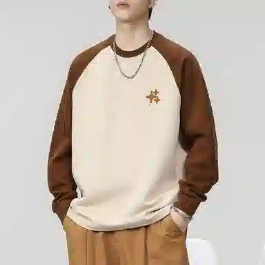 赞仕 美式休闲宽松简约星星印花撞色拼接长袖卫衣 男女同款