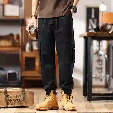 赞仕 日系重磅复古口袋宽松束脚工装裤 男款
