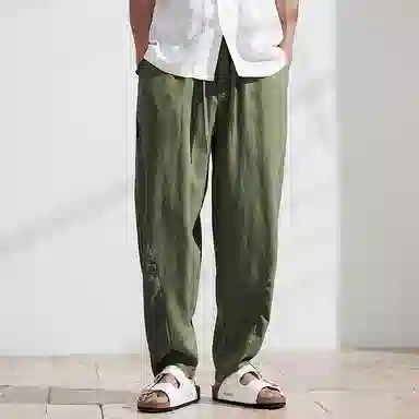 赞仕 宽松透气棉麻微锥休闲裤 男女同款