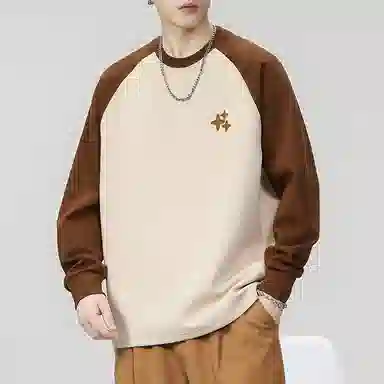 赞仕 美式休闲宽松简约星星印花撞色拼接长袖卫衣 男女同款