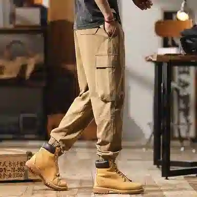 赞仕 宽松微锥复古束脚工装裤 男款