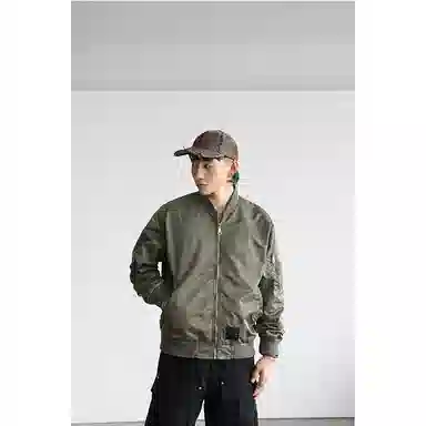 赞仕 美式街头脏脏复古纯色做旧棒球领拉链小众短款飞行夹克外套 男女同款 废土杏